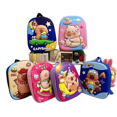 New Cute Hard Shell Capybara School Backpack For Kindergarten Kids - Color: Multicolors