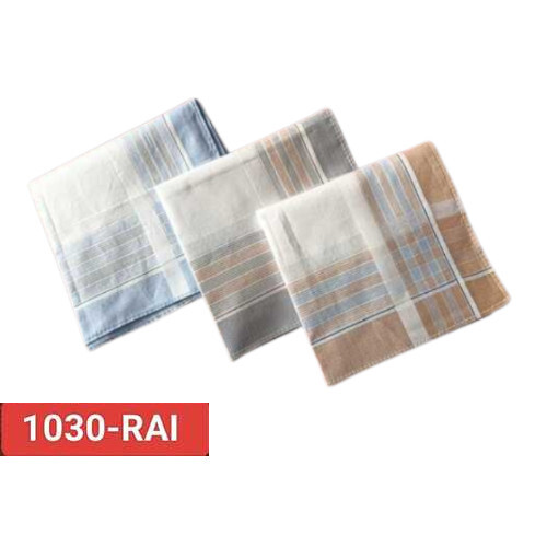 D No.1030 Rai White To Color Border 4 Side Cotton Mens Handkerchief - Color: Mix