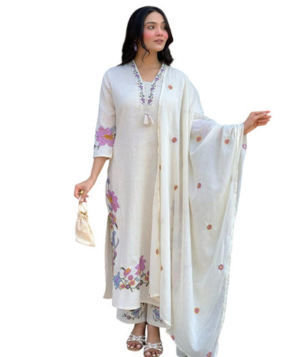 Khadi Cotton Fabric Kurti Pant Dupatta Set