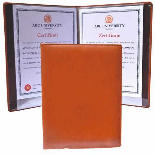 Brown Leather Convocation Folder With Leaf