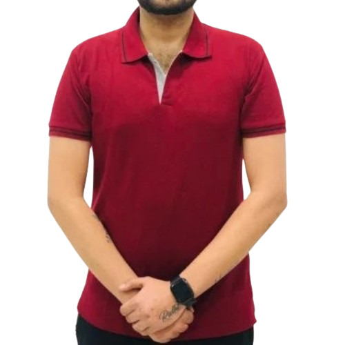 Men Maroon Cotton Polo T Shirt 