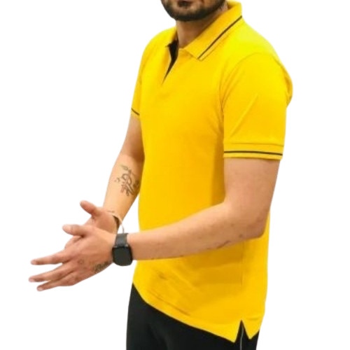 Men Yellow Cotton Polo T Shirt 