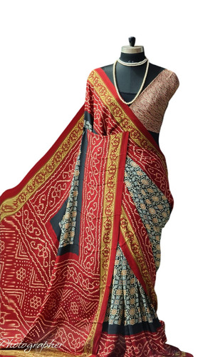Silk Ajrak Print Saree - Material: Cotton