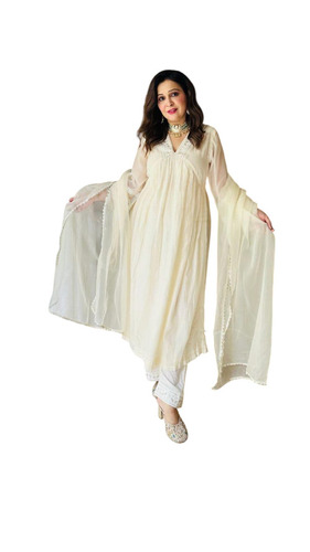 Anarkali Gown Paired With Cotton Pant And Chanderi Duppata Set