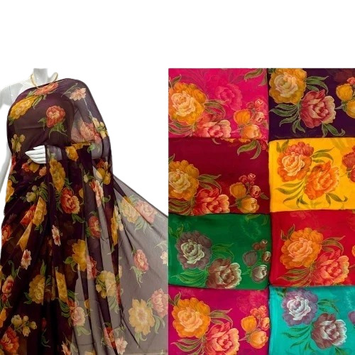 Floral Print Chiffon Saree