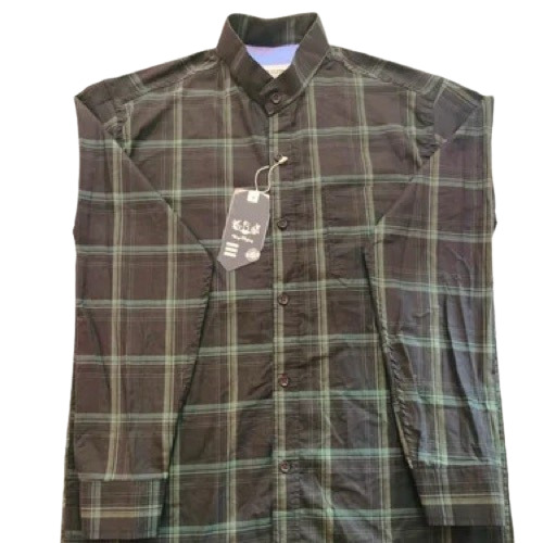 Men Grey Twill Cotton Check Shirt