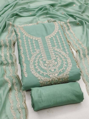 Georgette Embroidered Unstitched Suit - Color: Green