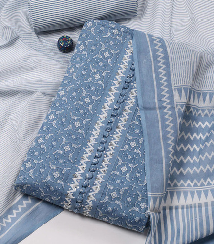 Printed Cotton Unstitched Suit With Dupatta