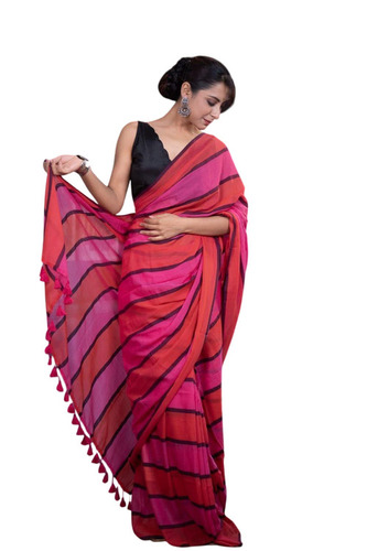 Printed Pure Mul Cotton Saree - Fabric Type: Khadi