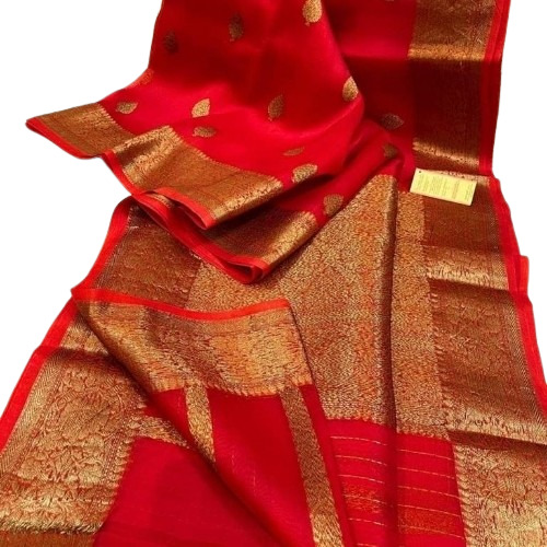 Red Organza Kora Silk Saree