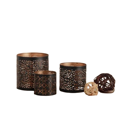 Metal Handcrafted Candle Holder - Color: Golden