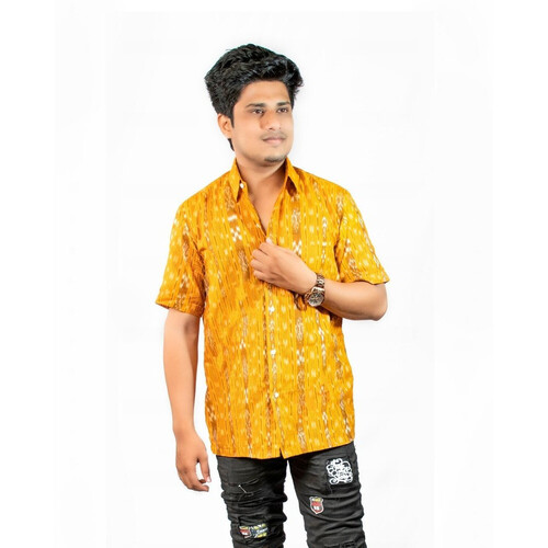 Men Yellow Printed Cotton Shirt