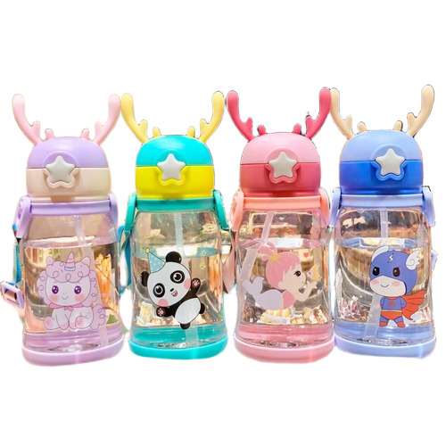 Imported Panda Cartoon Kids Water Bottle 600ml With Straw - Capacity: 600 Milliliter (Ml)