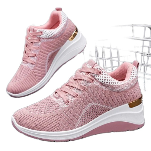 Imported Quality Lace-Up High Heel Sneakers For Women - Color: Pink