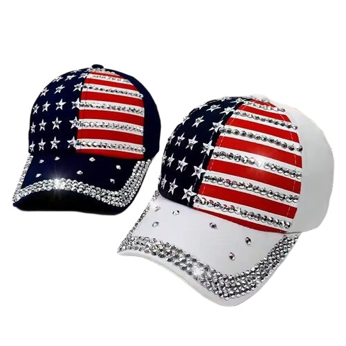 Imported Quality Usa Flag Rhinestone Baseball Cap - Age Group: 16 - 60