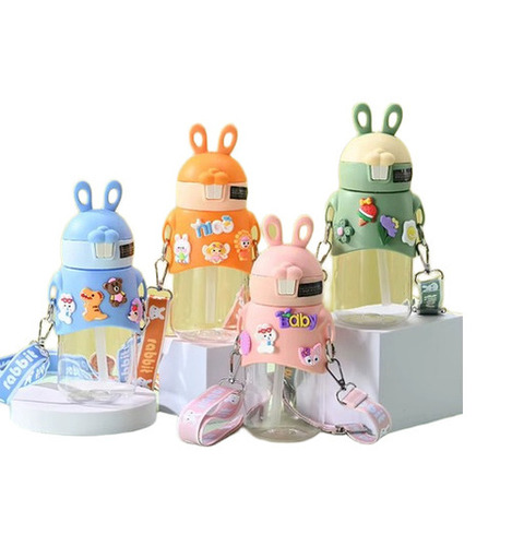 Imported Rabbit Kids Water Bottle 600ml with Strap and Straw