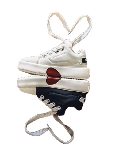 Imported Quality Mens Solid Color Casual Board Shoes With Thick Sole - Color: White And Black