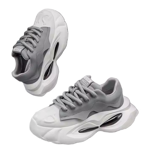 Imported Quality Mens Thick Sole Sports Casual Board Shoes  - Color: Black And Grey