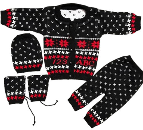 Kids Black Woolen Winter Clothes Set