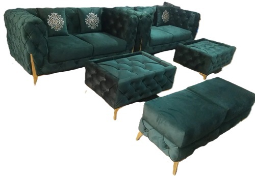6 Seater Wooden Green Sofa Set
