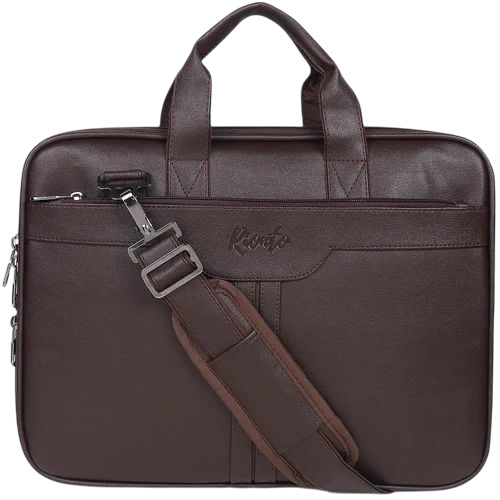 Dark Brown Leather Laptop Bag - Pure Leather, Customized Size, Dark Brown | Zipper Closure, Polished Finish, Water Resistant, Unisex Shoulder Bag