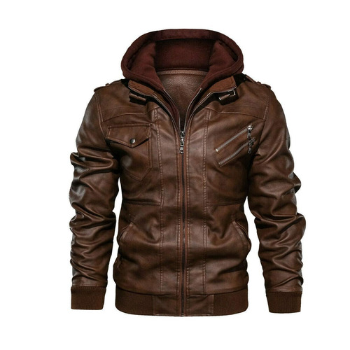 Mens Hood Faux Leather Jacket