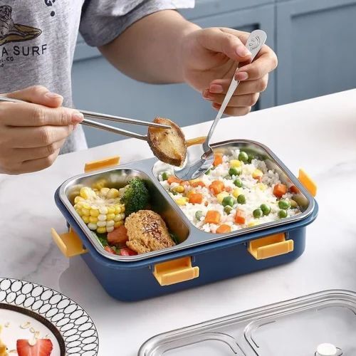 Ss Stainless Steel Lunch Box - Stainless Steel, Standard Size, Blue | Rust-Proof, Durable, Long Lasting