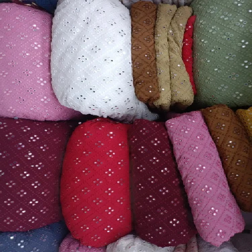 Georgette Mirror Work Fabric - Application: Garment