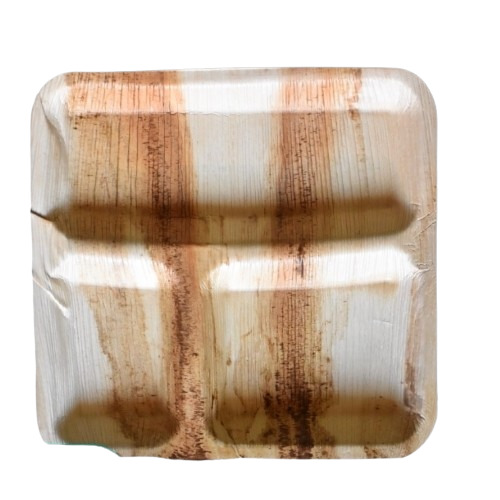 9.5 Inch Square 3 Compartment Palm Leaf Plate