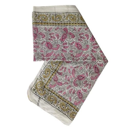 118 Gsm Hand Block Printed Cotton Stole - Color: Pink Base