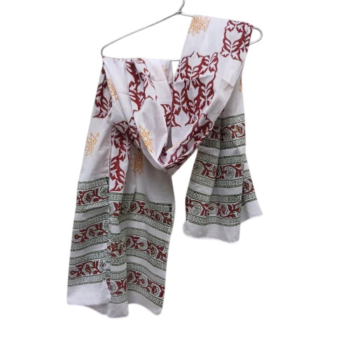 97 Gsm Maroon Floral Mustard Star Handblock Printed Cotton Stole - Feature: Lightweight