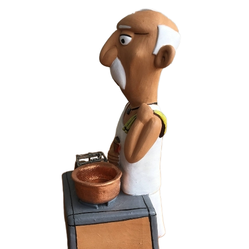 Old Man Tea Shop Statue - Ceramic White and Brown | Handcrafted Divine Representation, Intricate Detailing, Polished Finish