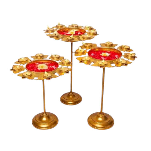 Standing Floral Kamal Diya Urli Set - Color: Golden