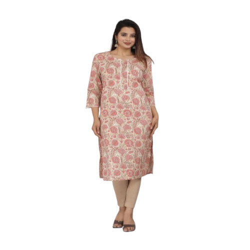 Women 3/4 Sleeves Cotton Printed Kurti