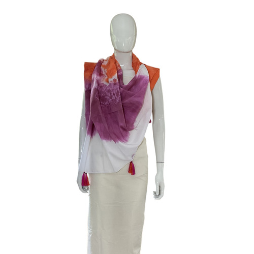 Orange Bloom Tie And Dye Mulmul Cotton Dupatta - Material: Fabric