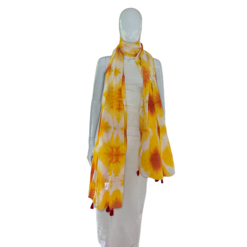 Yellow Burst Handcrafted Tie And Dye Mulmul Cotton Dupatta - Size: Free Size