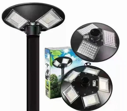 400W Ufo Round Solar Pillar Garden Light - Color: Black
