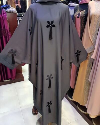 Designer Abaya - Gray, All Size, Long Sleeve | Anti Wrinkle, Stylist, Comfortable, Washable