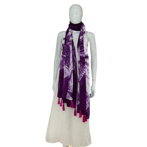 Purple White Bliss Tie And Dye Mulmul Cotton Dupatta - Size: Free Size