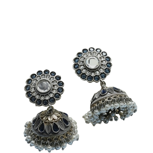 Stylist Earrings - A Grade Blue & Silver, Standard Size | Sparkling Stones, Women's Partywear