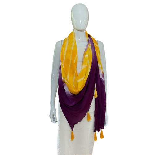 Vibrant Yellow Purple Tie and Dye Chinon Dupatta