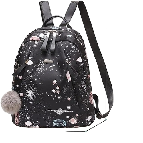 Women Fashionable Nylon Backpack - Nylon, Standard Size, Black, Durable, Long Lasting