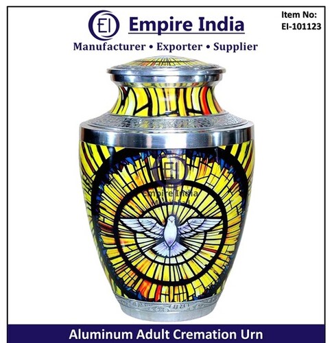 Stained Glass Dove Printed Aluminum Adult Cremation Urn - Capacity: 200 Cubic Inches