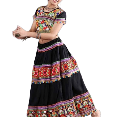 Skin Friendly Garba Dress - Black, All Size, Short Sleeves | Anti Wrinkle, Stylish, Comfortable, Washable