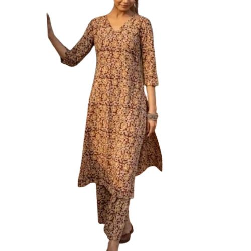 Womens Maroon Floral Print Cotton Straight Kurta Set