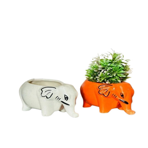 Orange Ceramic Animal Planter Pot