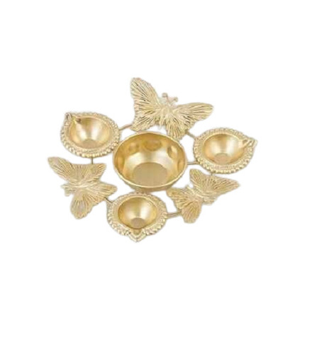 Metal Golden Diya With Butterfly Urli - Design Type: Traditional Handmade