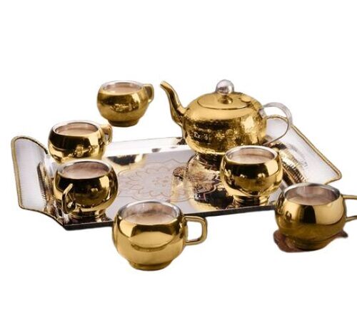 Brown Stainless Steel Tea Cup Set 6 Pieces - Color: ............................