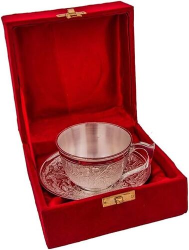 Luxury Handcrafted Silver Cup And Saucer - Base Material: Metal
