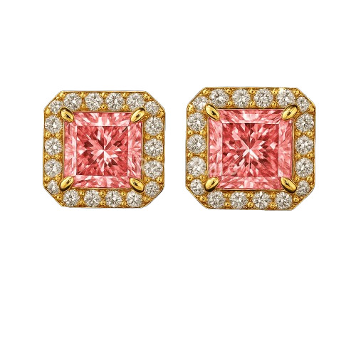Pink Diamond Halo Earrings - Diamond Carat Weight: 2.70 Carat